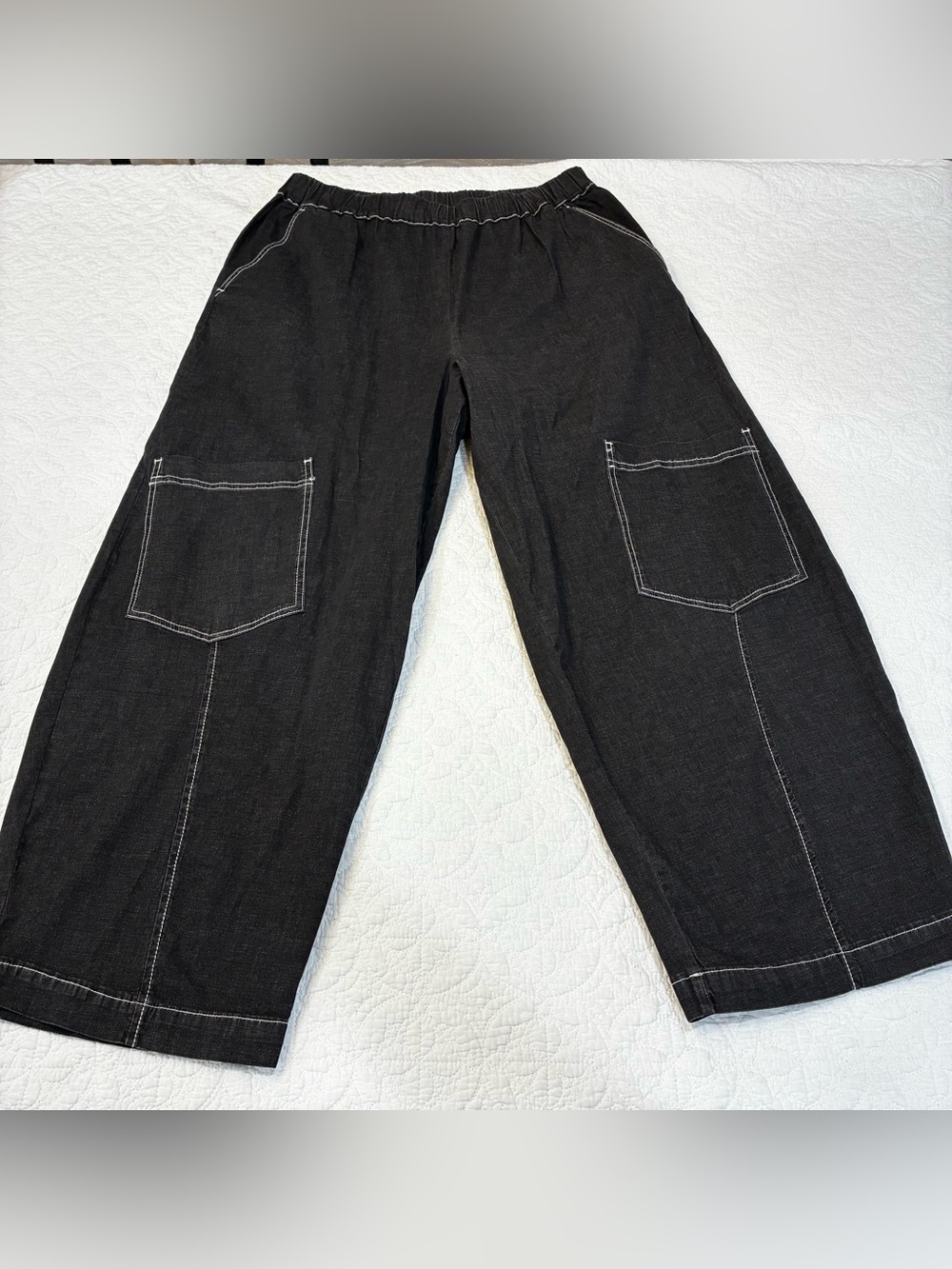 Alembika Denim Papaya Relaxed Barrel leg Pants Black Cotton Size 4(US 12-14) - Picture 6 of 13